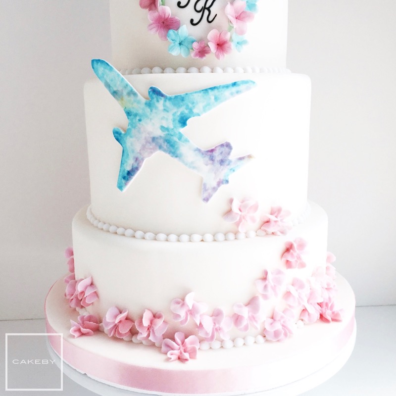 Water Color Aircraft Wedding Cake